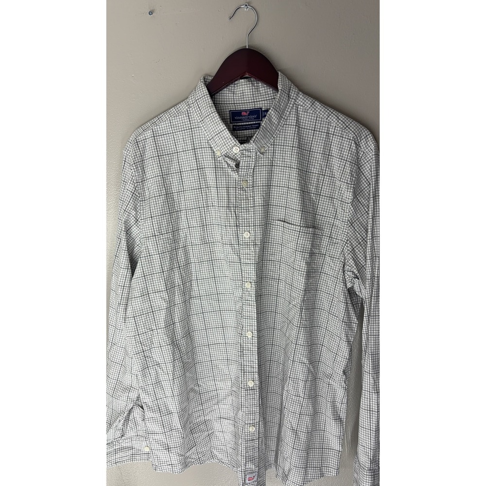 Vineyard Vines Slim Fit Murray Shirt Mens XL Grey White Gingham Button Down